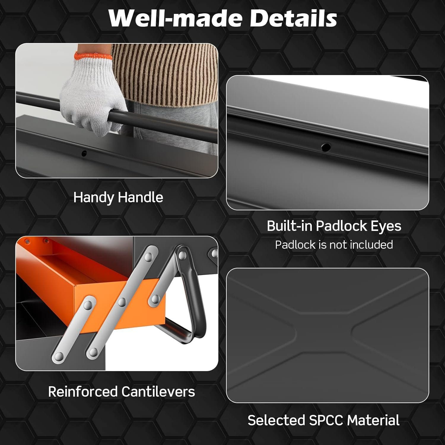 Nightcore 27” x 21” x 8.5” Metal Tool Box, 5-Tray Cantilever Tool Box with 3 Levels Fold Out Organizer Storage, Portable Folding Tool Organizer with Padlock Eyes