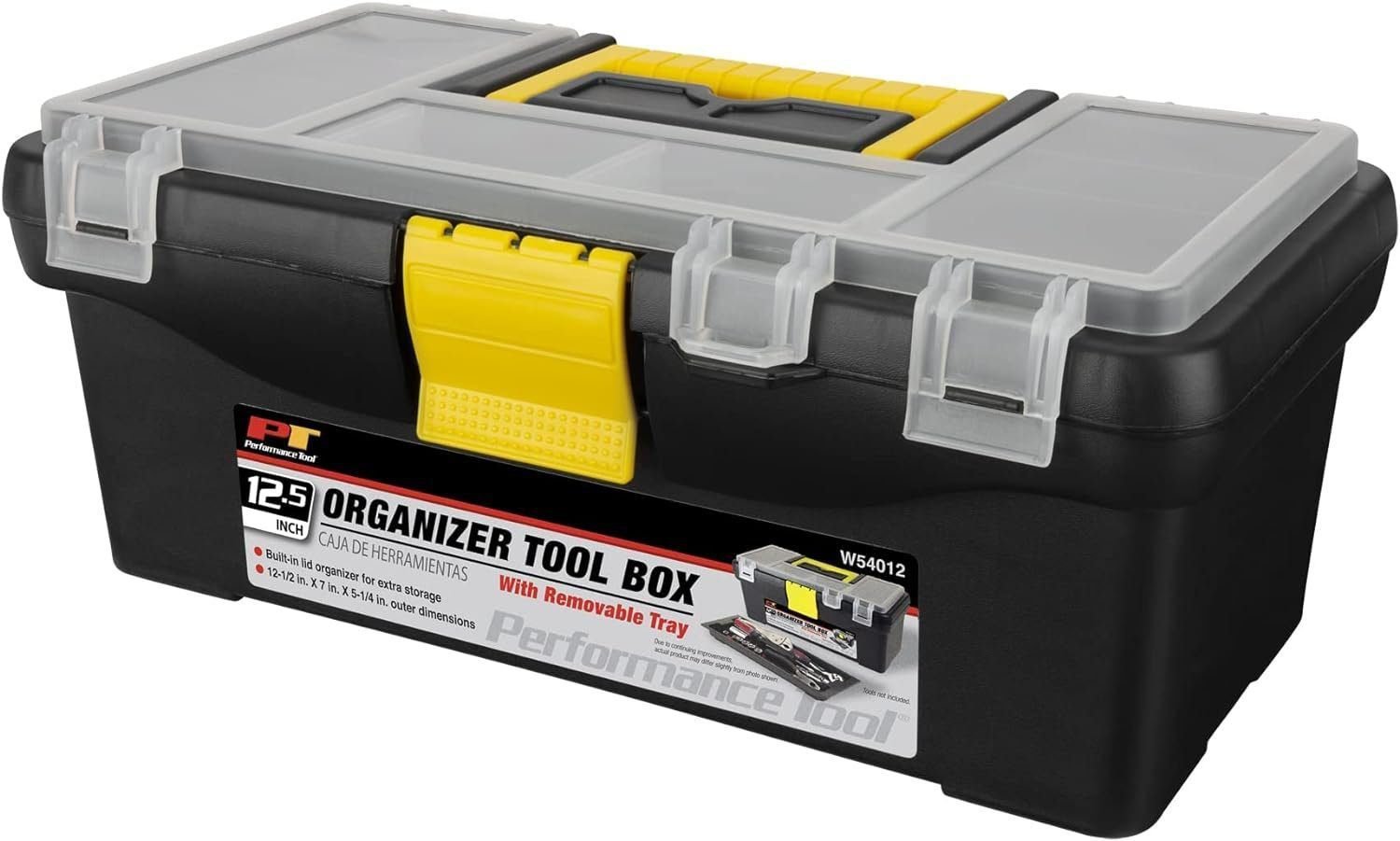 Performance Tool W54012 Heavy Duty Plastic Organizer Tool Box for Workshops and Garages, Black, 12.5-Inch
