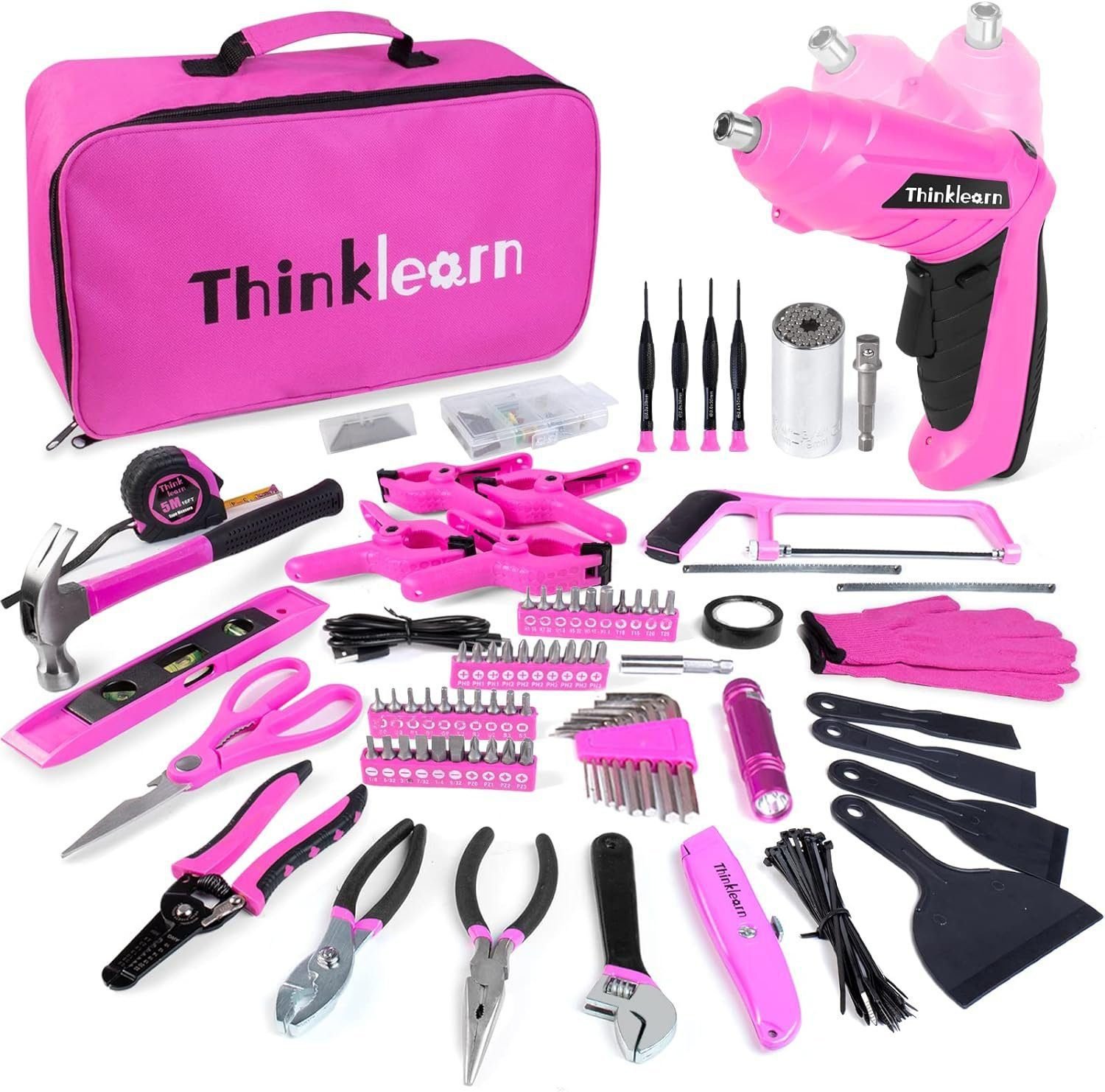 Pink Tool Set, 205 Piece Home Tool Kit with 3.6V Electric Screwdriver and Universal Sockets Tools, Pink Tool Kit with Storage Tool Bag, Tool Sets for Women, for Gift, Home Repair, Dorm Pink Tool Set, 205 Piece Home Tool Kit with 3.6V Electric Screwdriver and Universal Sockets Tools, Pink Tool Kit with Storage Tool Bag, Tool Sets for Women, for Gift, Home Repair, Dorm