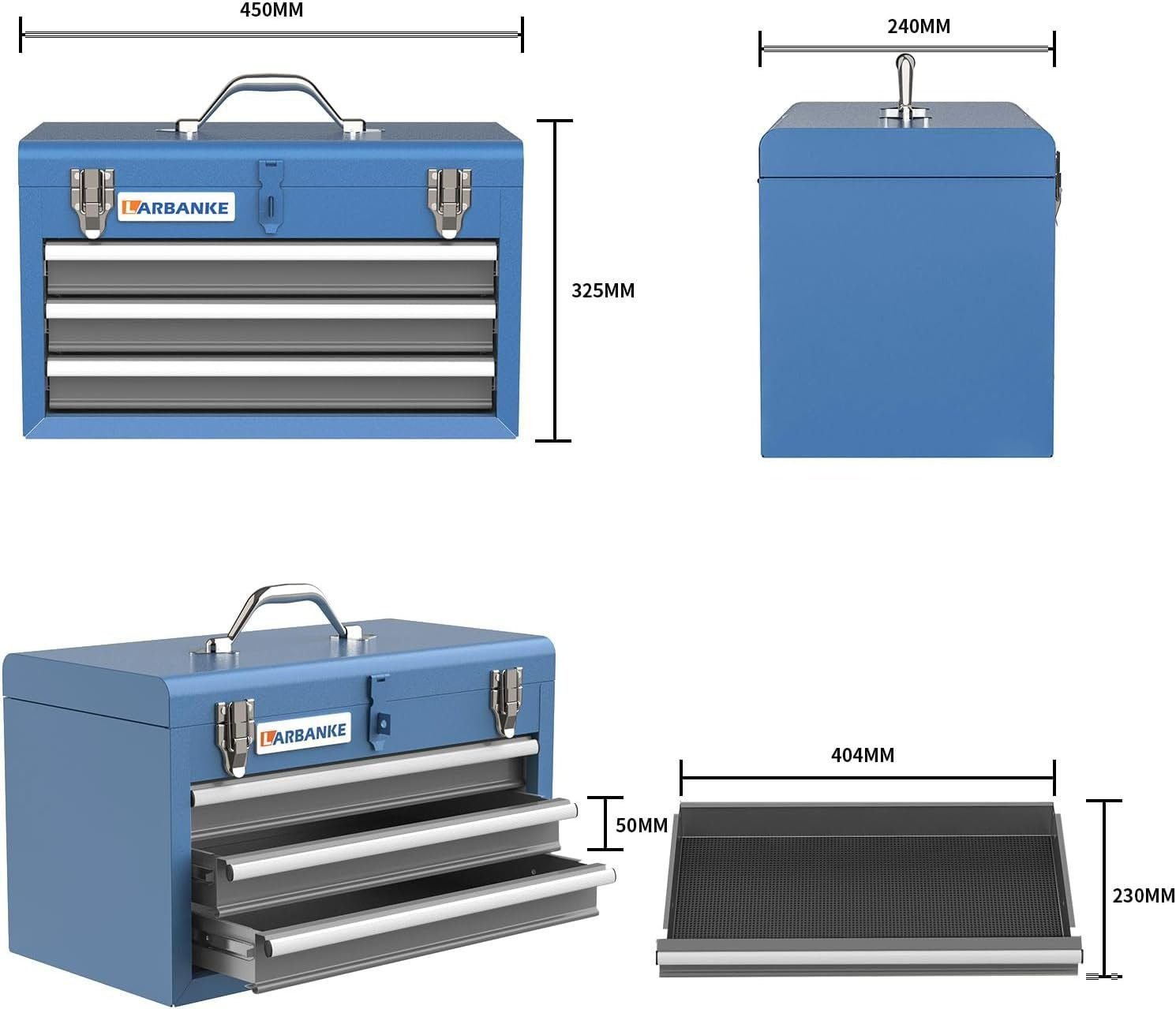 Portable Tool Box,with 3 Drawers and Top Storage Tray,Lockable Metal Tool Chest Cabinet,3-Drawer Tool Box with Liner,for Garage,Warehouse,Repair Shop and Home,Blue Tool Box Portable Tool Box,with 3 Drawers and Top Storage Tray,Lockable Metal Tool Chest Cabinet,3-Drawer Tool Box with Liner,for Garage,Warehouse,Repair Shop and Home,Blue Tool Box