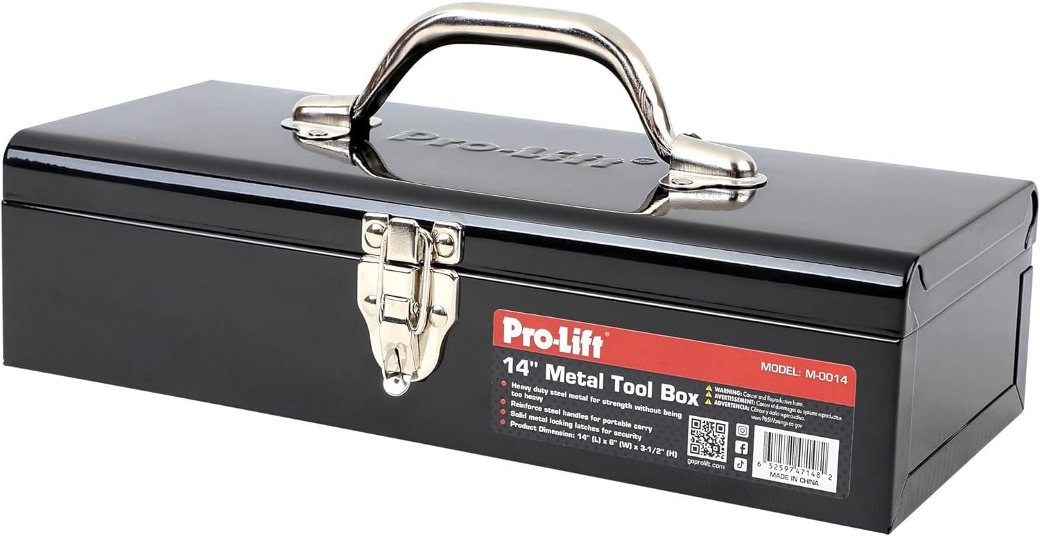 Pro-Lift Steel Tool Box – 14-inch Metal Toolbox Portable with Handle – Heavy Duty Metal Latch Closure Small Carry Storage Box Tools Organizer Pro-Lift Steel Tool Box – 14-inch Metal Toolbox Portable with Handle – Heavy Duty Metal Latch Closure Small Carry Storage Box Tools Organizer