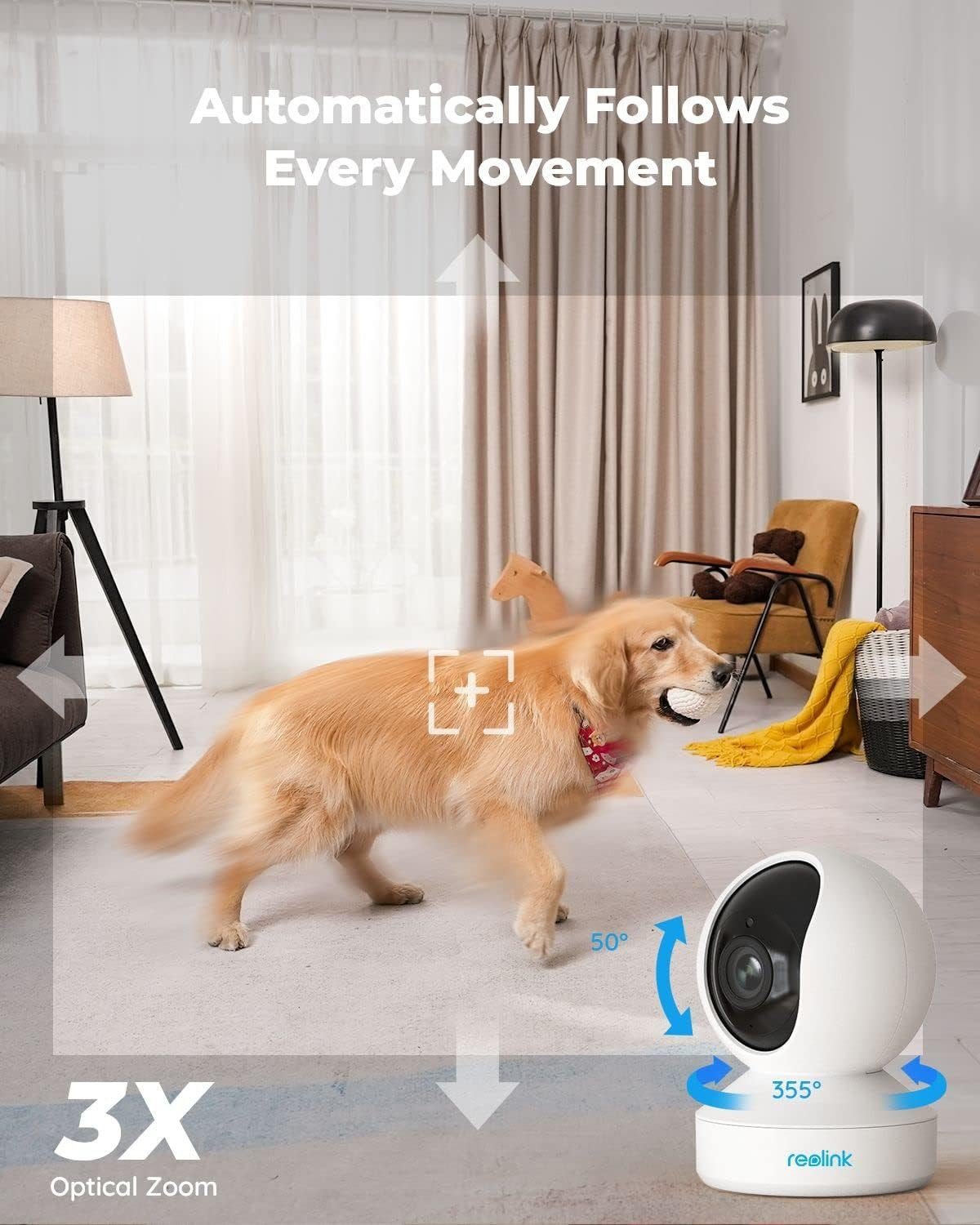 REOLINK 5MP Indoor Security Camera, 5GHz WiFi Camera, E1 Zoom Plug-in Pet Camera, 360 Degree Baby/Dog Monitor with 3X Optical Zoom, Auto Tracking, Person/Pet Detection, Dual Band WiFi, Local Storage REOLINK 5MP Indoor Security Camera, 5GHz WiFi Camera, E1 Zoom Plug-in Pet Camera, 360 Degree Baby/Dog Monitor with 3X Optical Zoom, Auto Tracking, Person/Pet Detection, Dual Band WiFi, Local Storage