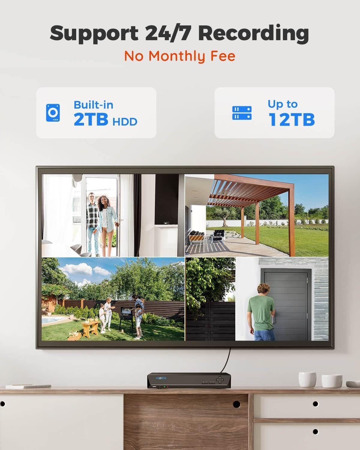 REOLINK 8CH 5MP Home Surveillance  Security Camera System, 4pcs Wired 5MP Outdoor PoE IP Cameras with Person Vehicle Detection, 4K 8CH NVR with 2TB HDD for 24-7 Recording, RLK8-410B4-5MP White