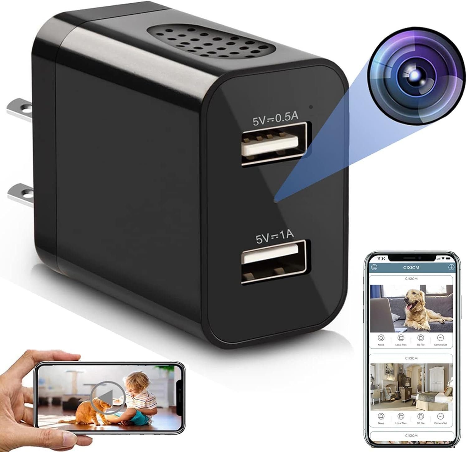 Spy Camera Hidden Camera - WiFi Hidden Camera Charger with Remote View- HD 1080P - Spy Cam - Nanny Cam Hidden Camera - Small Secret Camera - Premium Indoor Hidden Security Camera- Motion Detection