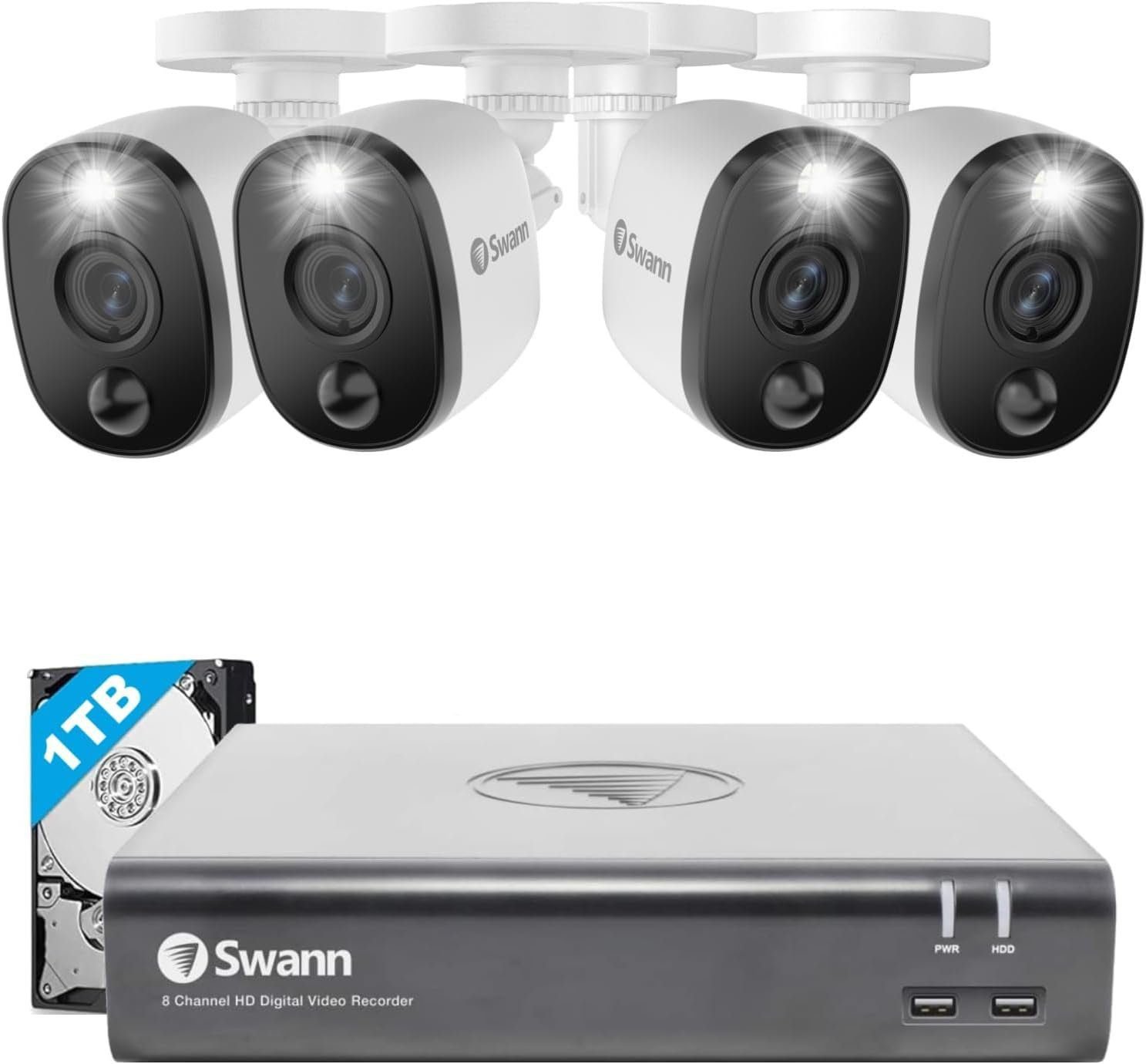 Swann Home DVR Security Camera System with 2TB HDD, 16 Channel 8 Camera, 4K Ultra HD Video, Indoor or Outdoor Wired Surveillance CCTV, Color Night Vision, Heat Motion Detection, LED Lights, 1655808 Swann Home DVR Security Camera System with 2TB HDD, 16 Channel 8 Camera, 4K Ultra HD Video, Indoor or Outdoor Wired Surveillance CCTV, Color Night Vision, Heat Motion Detection, LED Lights, 1655808