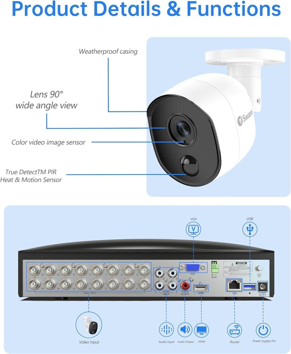 Swann Home DVR Security Camera System with 2TB HDD, 16 Channel 8 Camera, 4K Ultra HD Video, Indoor or Outdoor Wired Surveillance CCTV, Color Night Vision, Heat Motion Detection, LED Lights, 1655808 Swann Home DVR Security Camera System with 2TB HDD, 16 Channel 8 Camera, 4K Ultra HD Video, Indoor or Outdoor Wired Surveillance CCTV, Color Night Vision, Heat Motion Detection, LED Lights, 1655808