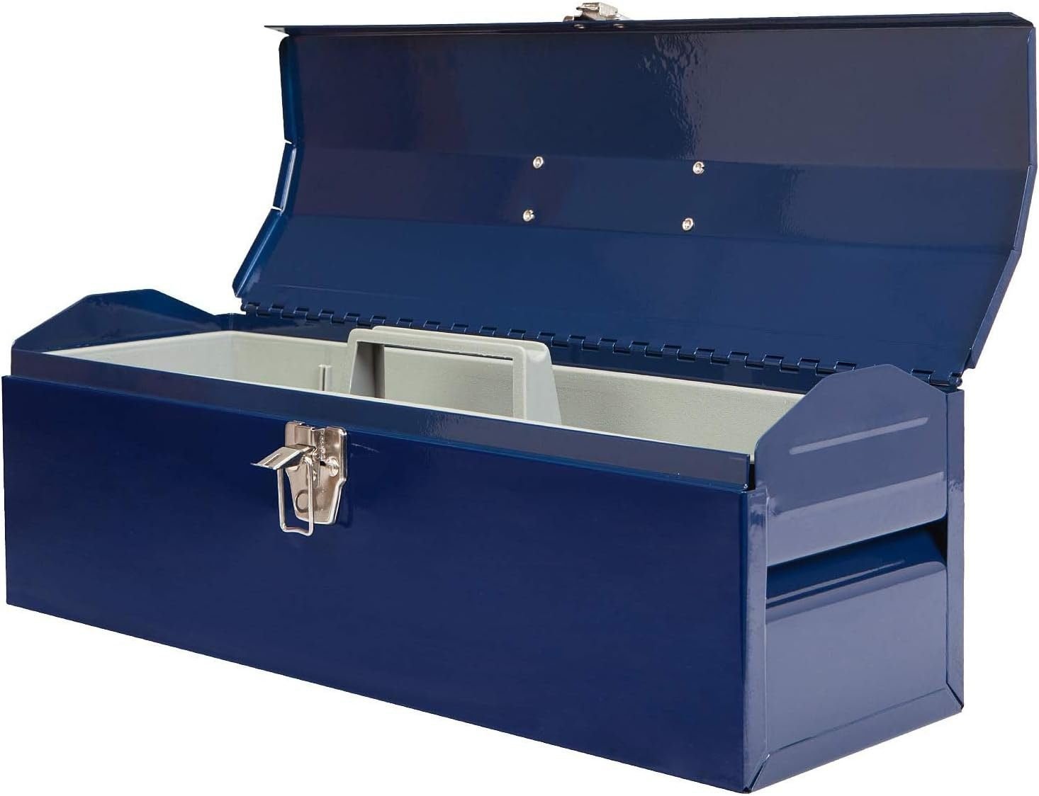 TCE ATB101U-1 Torin Portable Steel Tool Box: 19 Hip Roof Style with Metal Latch Closure and Removable Storage Tray, Blue TCE ATB101U-1 Torin Portable Steel Tool Box: 19 Hip Roof Style with Metal Latch Closure and Removable Storage Tray, Blue