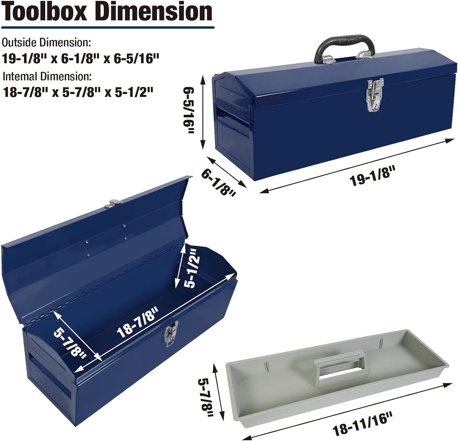 TCE ATB101U Torin 19 Hip Roof Style Portable Steel Tool Box with Metal Latch Closure and Removable Storage Tray, Blue TCE ATB101U Torin 19 Hip Roof Style Portable Steel Tool Box with Metal Latch Closure and Removable Storage Tray, Blue