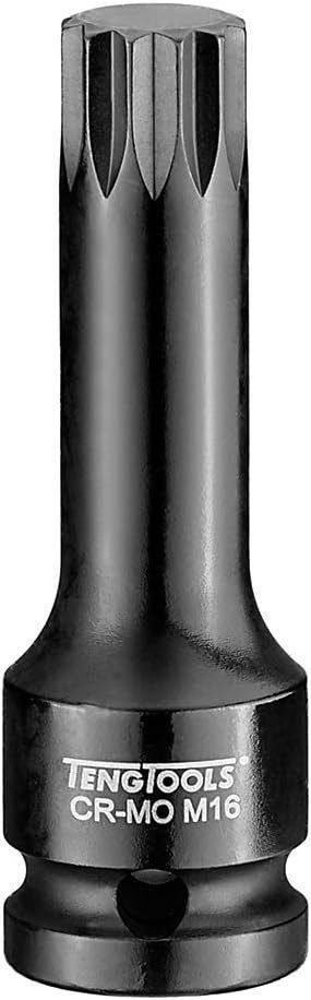 Teng Tools 1/2 Inch Drive M16 Chrome Molybdenum 3.07 Inch Long XZN Spline Impact Bit Socket - 923816