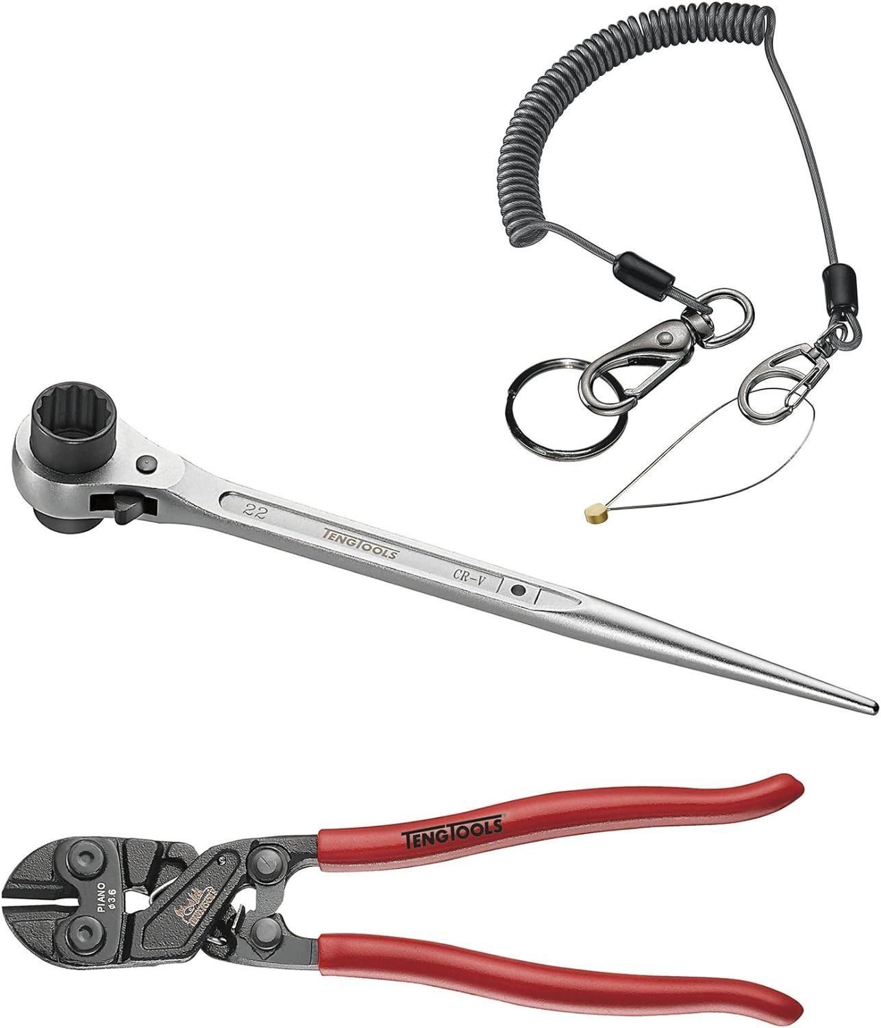 Teng Tools 19 x 22mm Scaffold Podger Wrench with 8 Inch Mini Bolt Cutters And Safety Wire, Silver Teng Tools 19 x 22mm Scaffold Podger Wrench with 8 Inch Mini Bolt Cutters And Safety Wire, Silver