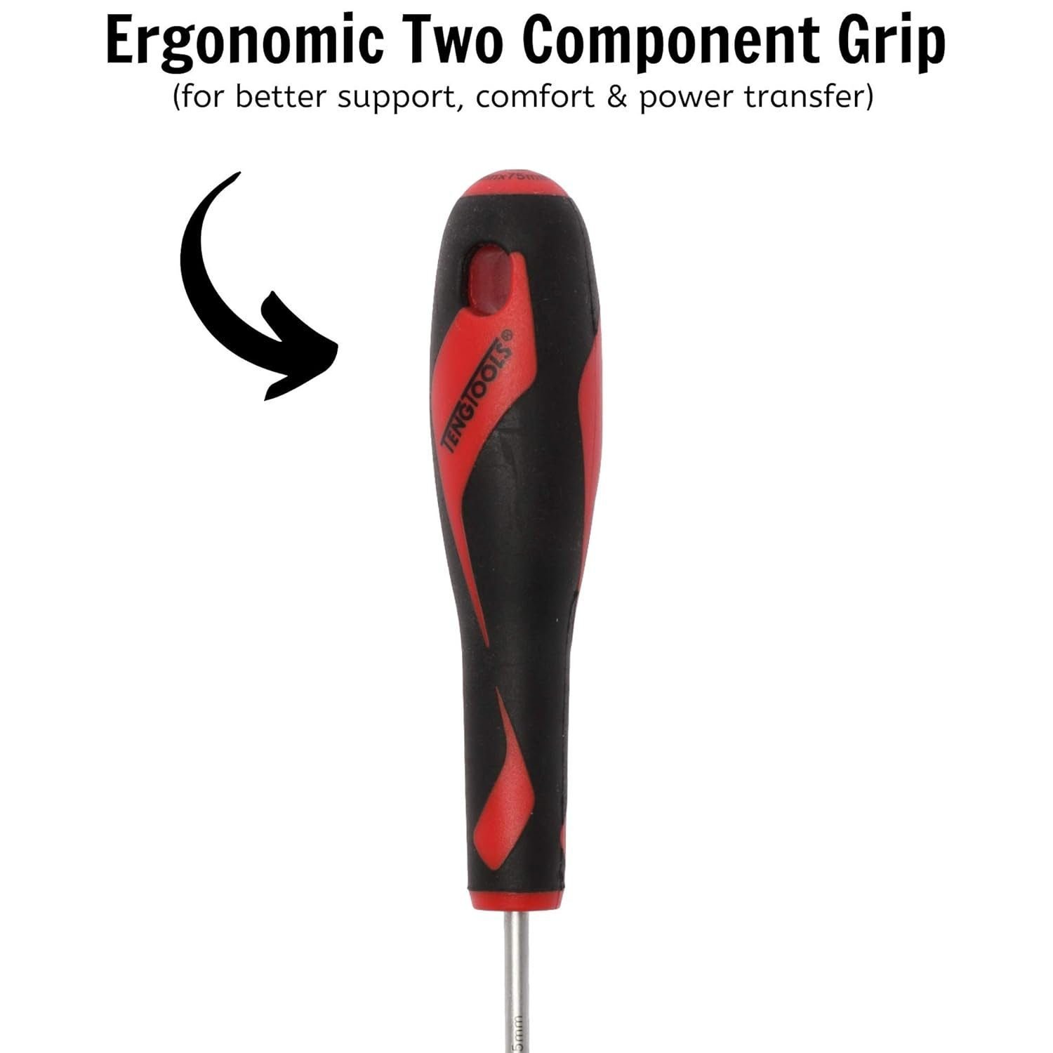 Teng Tools 3.5mm / 9/64 Inch x 75mm / 3 Inch Long Flat Type Slotted Head Screwdriver - MD916N Teng Tools 3.5mm / 9/64 Inch x 75mm / 3 Inch Long Flat Type Slotted Head Screwdriver - MD916N