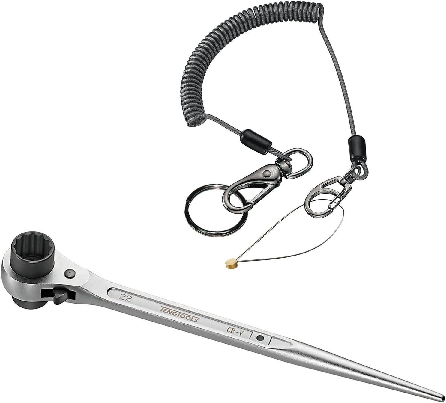 Teng Tools Ratcheting Podger Scaffold Wrench 19 x 22mm And 1.6 Metre Safety Wire Bundle, Silver Teng Tools Ratcheting Podger Scaffold Wrench 19 x 22mm And 1.6 Metre Safety Wire Bundle, Silver