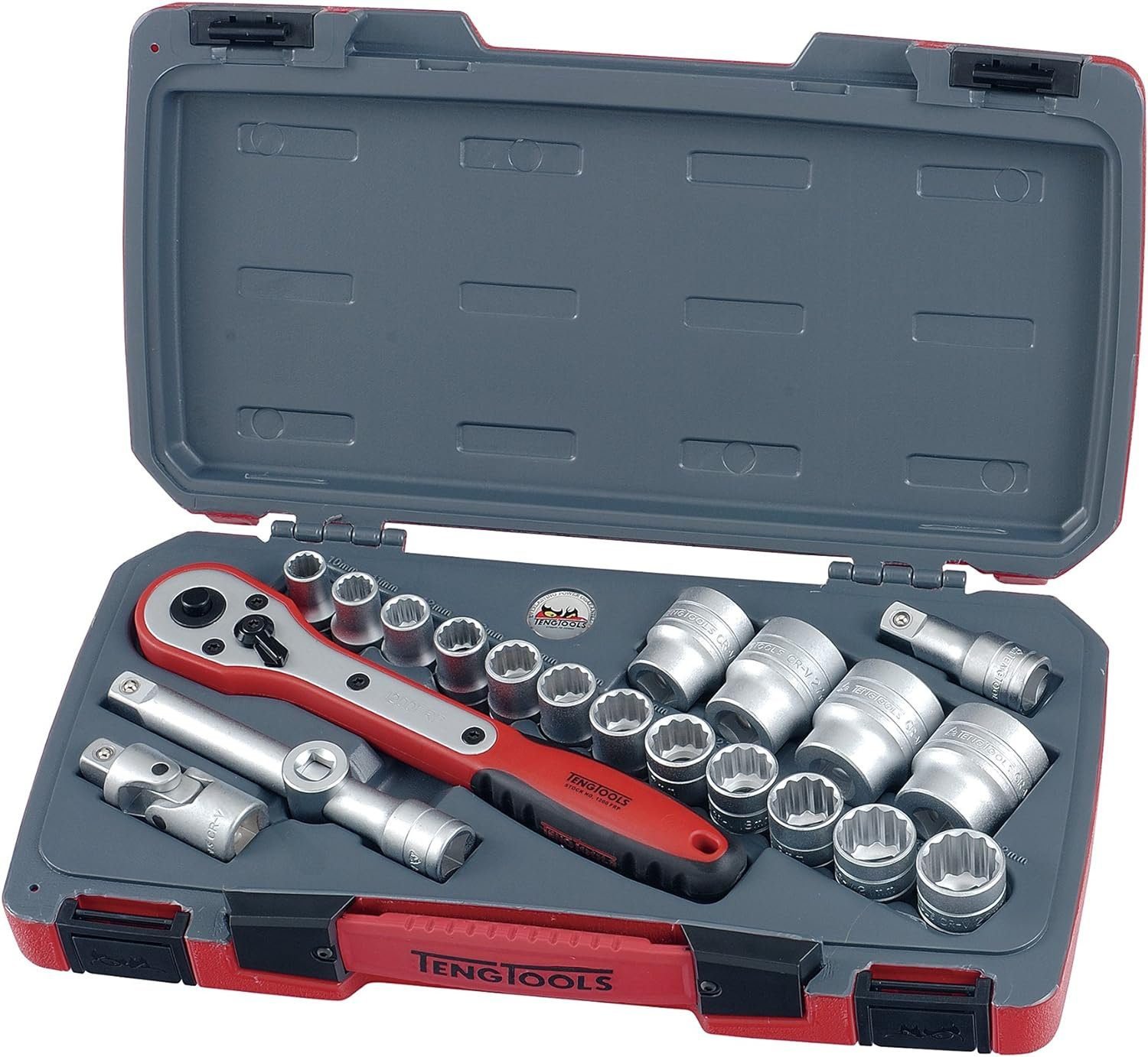 Teng Tools TEN-O-T1221 21 Piece 1/2 Inch Drive 12 Point Metric Regular/Shallow (10mm-32mm) -T1221 Socket Sets, Grey Teng Tools TEN-O-T1221 21 Piece 1/2 Inch Drive 12 Point Metric Regular/Shallow (10mm-32mm) -T1221 Socket Sets, Grey