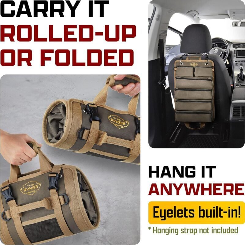 The Ryker Bag Tool Organizers - Small Tool Bag W/Detachable Pouches, Heavy Duty Roll Up Tool Bag Organizer : 6 Tool Pouches - Gifts for Dad Tool Roll Organizer For Mechanic, Electrician  Hobbyist