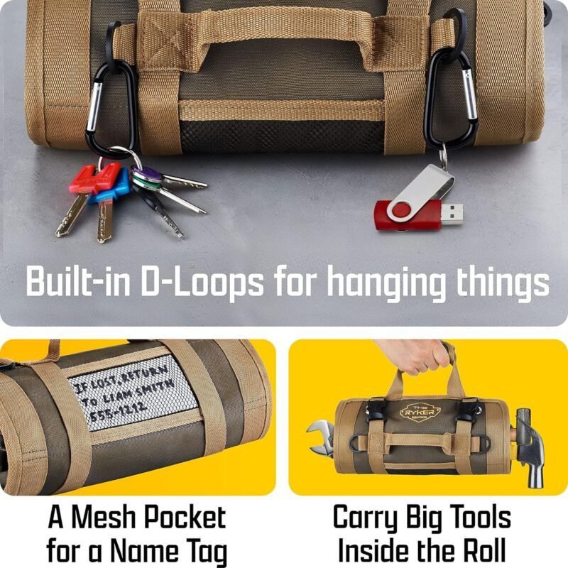 The Ryker Bag Tool Organizers - Small Tool Bag W/Detachable Pouches, Heavy Duty Roll Up Tool Bag Organizer : 6 Tool Pouches - Gifts for Dad Tool Roll Organizer For Mechanic, Electrician  Hobbyist
