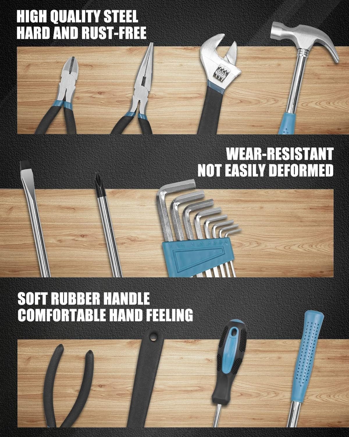 Tool Kit for Home, 144 Piece Hand Tool Set with Storage Box, General Basic Repair Tool Set with Hammer, Pliers, Wrenches, Voltage Tester, Measure Tape, Screwdriver Bits Tool Kit for Home, 144 Piece Hand Tool Set with Storage Box, General Basic Repair Tool Set with Hammer, Pliers, Wrenches, Voltage Tester, Measure Tape, Screwdriver Bits