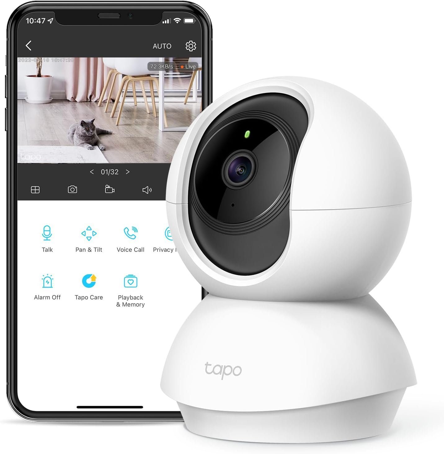 TP-Link Tapo Pan/Tilt Security Camera for Baby Monitor, Pet Camera w/ Motion Detection, 1080P, 2-Way Audio, Night Vision, Cloud  SD Card Storage, Works with Alexa  Google Home (Tapo C200)