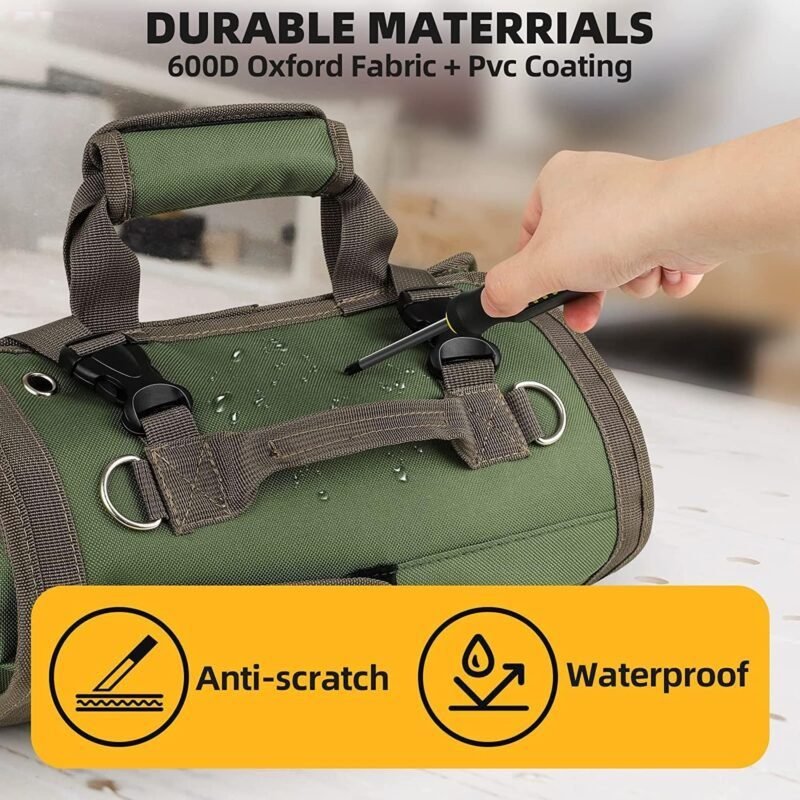 UUP Tool Bag Roll Up, Heavy Duty Tool Organizer for Men Women, Portable Tool Storage Box with 2 Detachable Zipper Pouch, Compact Small Carrier Bag for Electrician Mechanic, Father Day Dad Gifts, Green UUP Tool Bag Roll Up, Heavy Duty Tool Organizer for Men Women, Portable Tool Storage Box with 2 Detachable Zipper Pouch, Compact Small Carrier Bag for Electrician Mechanic, Father Day Dad Gifts, Green