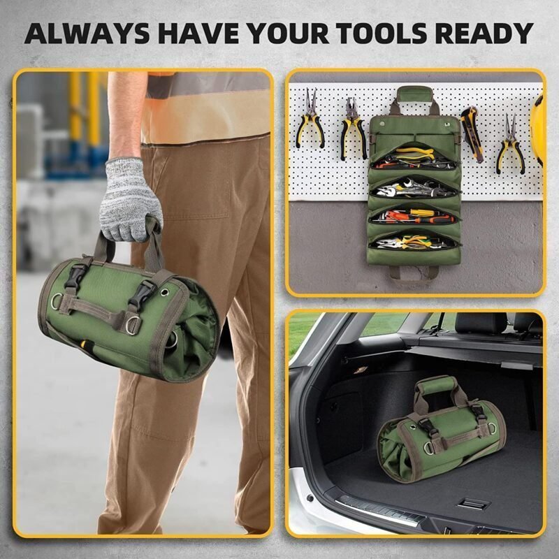 UUP Tool Bag Roll Up, Heavy Duty Tool Organizer for Men Women, Portable Tool Storage Box with 2 Detachable Zipper Pouch, Compact Small Carrier Bag for Electrician Mechanic, Father Day Dad Gifts, Green UUP Tool Bag Roll Up, Heavy Duty Tool Organizer for Men Women, Portable Tool Storage Box with 2 Detachable Zipper Pouch, Compact Small Carrier Bag for Electrician Mechanic, Father Day Dad Gifts, Green