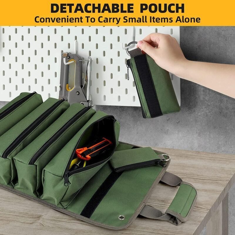 UUP Tool Bag Roll Up, Heavy Duty Tool Organizer for Men Women, Portable Tool Storage Box with 2 Detachable Zipper Pouch, Compact Small Carrier Bag for Electrician Mechanic, Father Day Dad Gifts, Green UUP Tool Bag Roll Up, Heavy Duty Tool Organizer for Men Women, Portable Tool Storage Box with 2 Detachable Zipper Pouch, Compact Small Carrier Bag for Electrician Mechanic, Father Day Dad Gifts, Green