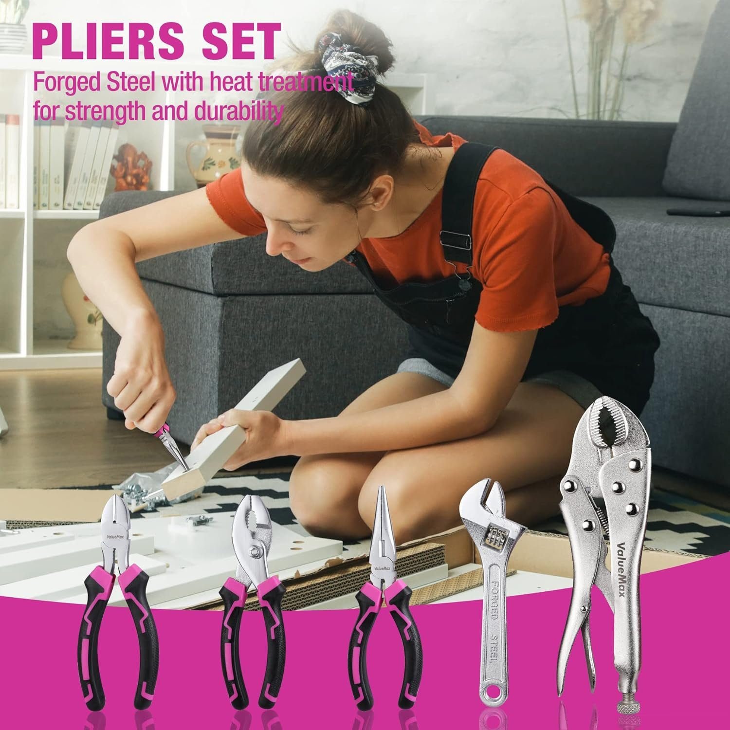 ValueMax Pink Tool Kit, 219-Pieces Home Repairing Tool Set, Household Tool Kit with Wide Mouth Open Storage Bag, Household Hand Tool Set for DIY, Gifts and Basic Home Maintenance ValueMax Pink Tool Kit, 219-Pieces Home Repairing Tool Set, Household Tool Kit with Wide Mouth Open Storage Bag, Household Hand Tool Set for DIY, Gifts and Basic Home Maintenance