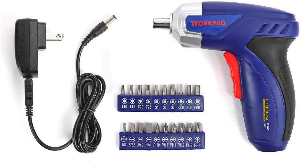 WORKPRO 125-Piece Household Tool Kit – 3.6V Rechargeable Screwdriver Home Repair Basic Tool Set With 13-Inch Easy Carrying Tools Bag, 125 PCS (W009068A) WORKPRO 125-Piece Household Tool Kit – 3.6V Rechargeable Screwdriver Home Repair Basic Tool Set With 13-Inch Easy Carrying Tools Bag, 125 PCS (W009068A)