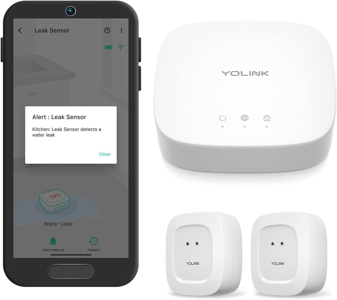 YoLink Smart Home Starter Kit: Hub 2-Pack Water Leak Sensor 1, LoRa Up to 1/4 Mile Open-Air Range, SMS/Text, Email Push Notifications, w/Alexa, IFTTT, Home Assistant YoLink Smart Home Starter Kit: Hub 2-Pack Water Leak Sensor 1, LoRa Up to 1/4 Mile Open-Air Range, SMS/Text, Email Push Notifications, w/Alexa, IFTTT, Home Assistant