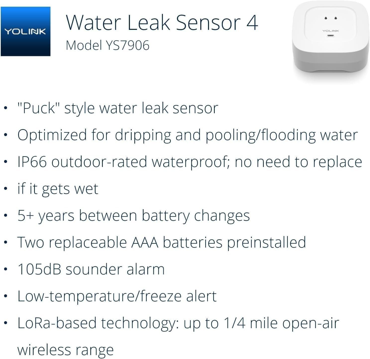 YoLink Smart Home Starter Kit: Hub Water Leak Sensor 4-Pack, SMS/Text, Email Push Notifications, LoRa Up to 1/4 Mile Open-Air Range, w/Alexa, IFTTT, Home Assistant YoLink Smart Home Starter Kit: Hub Water Leak Sensor 4-Pack, SMS/Text, Email Push Notifications, LoRa Up to 1/4 Mile Open-Air Range, w/Alexa, IFTTT, Home Assistant